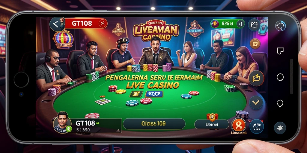 Tampilan gameplay menarik dan interaksi dealer di GT108 Live Casino.
