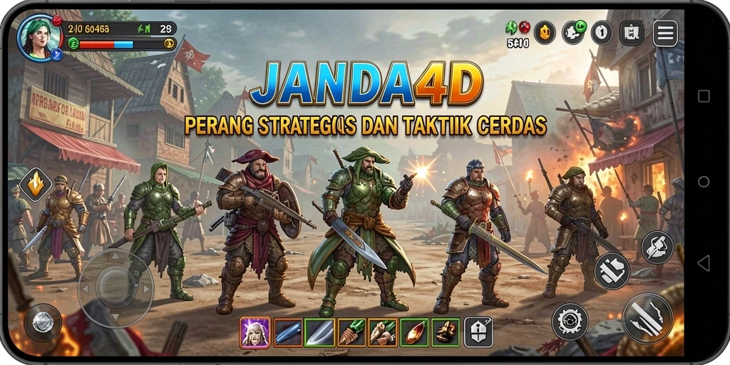 Tampilan gameplay JANDA4D dengan strategi dan pertarungan yang intens.