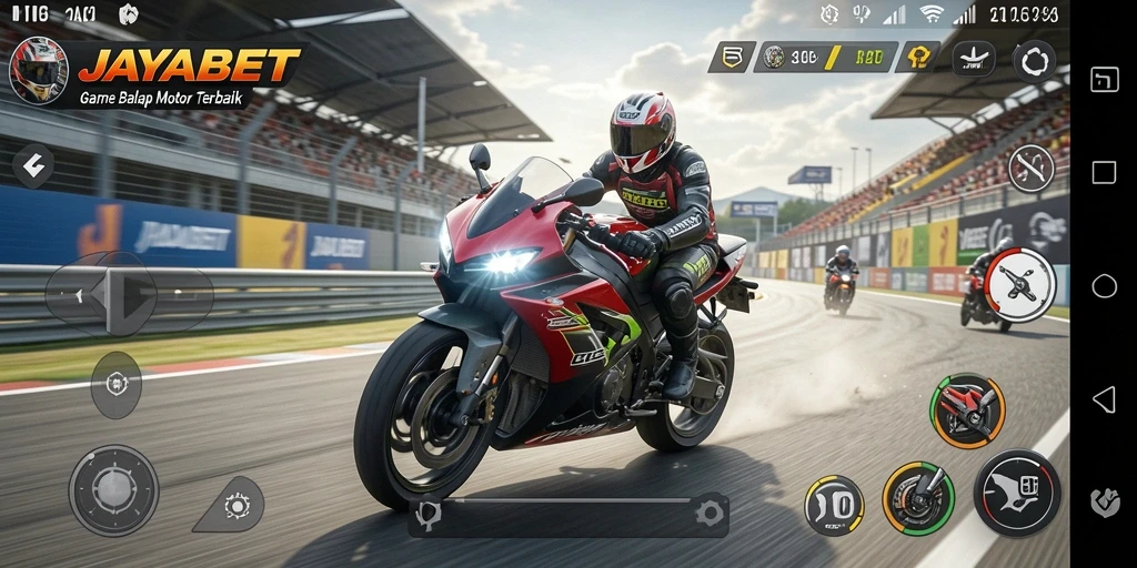 Gameplay seru JAYABET dengan balapan motor intens.