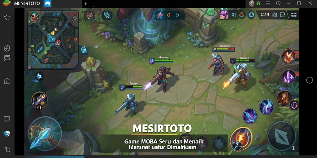 Tampilan seru gameplay MOBA yang menampilkan aksi pertempuran tim.