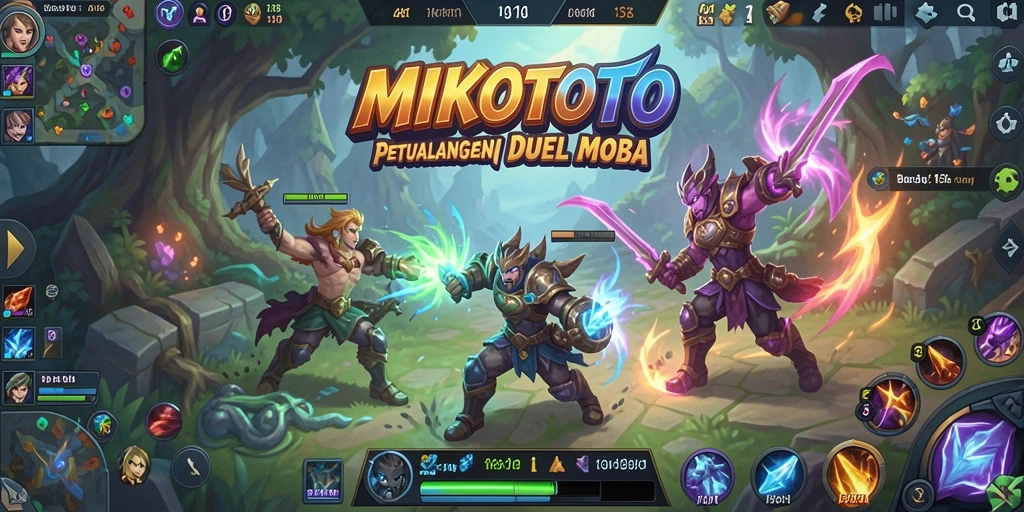 Tampilan pertarungan epik dalam MIKOTOTO, menampilkan aksi MOBA yang mendebarkan.