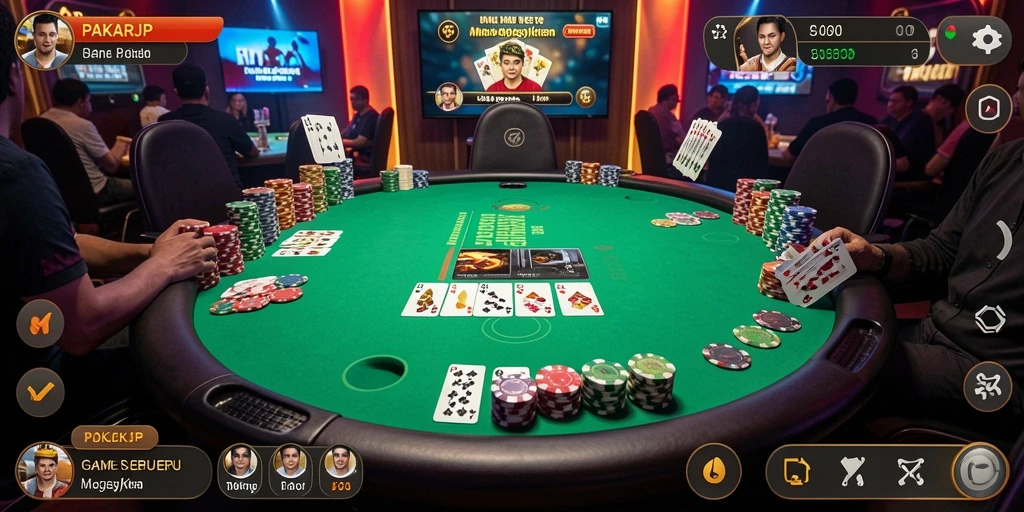 Screenshot PAKARJP menampilkan aksi seru permainan Poker yang mendebarkan.