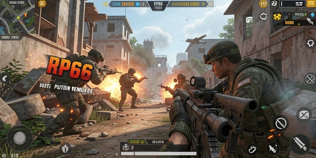 Screenshot menunjukkan aksi luar biasa dalam gameplay FPS RP66.