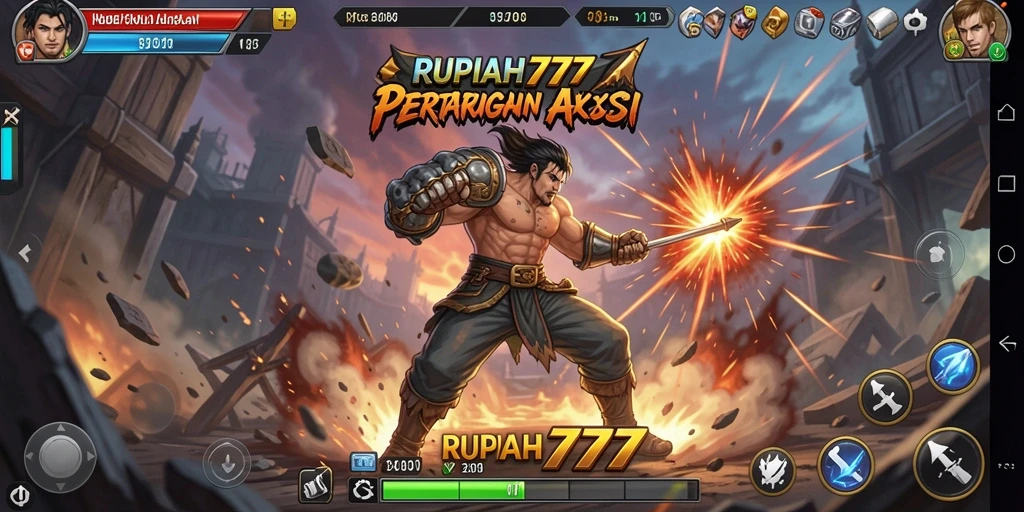 Tampilan gameplay RUPIAH777 yang intens dan menegangkan di arena bertarung.