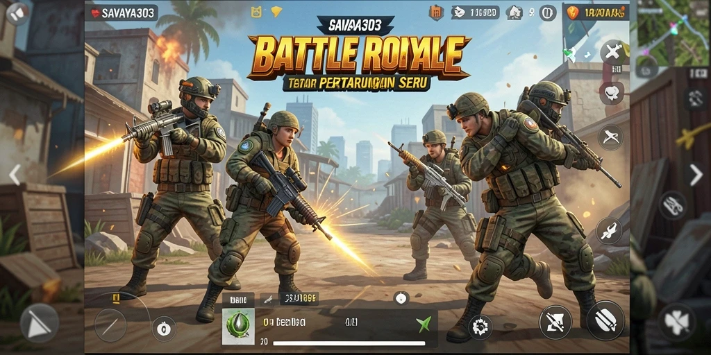Tangkapan layar utama SAVAYA303 menampilkan aksi seru dalam Battle Royale.