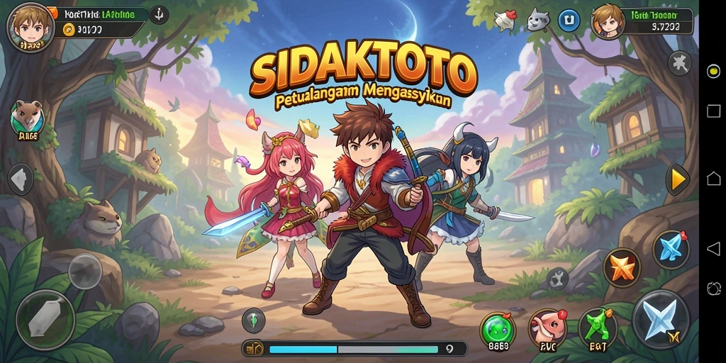 Tangkapan layar utama dari gameplay SIDAKTOTO menampilkan karakter anime yang beraksi.