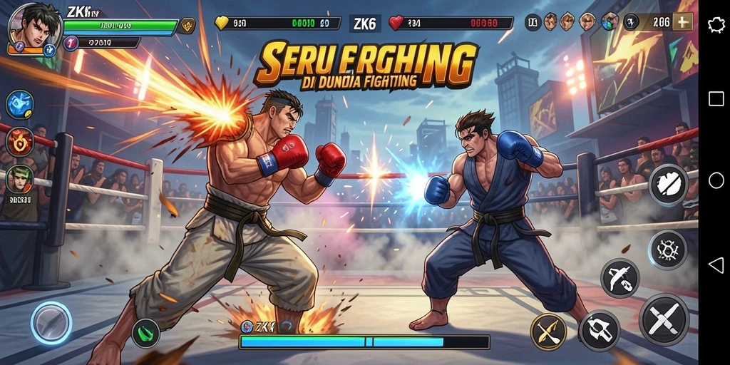Screenshot utama ZK6 menampilkan gameplay Fighting yang intens dan dinamis.